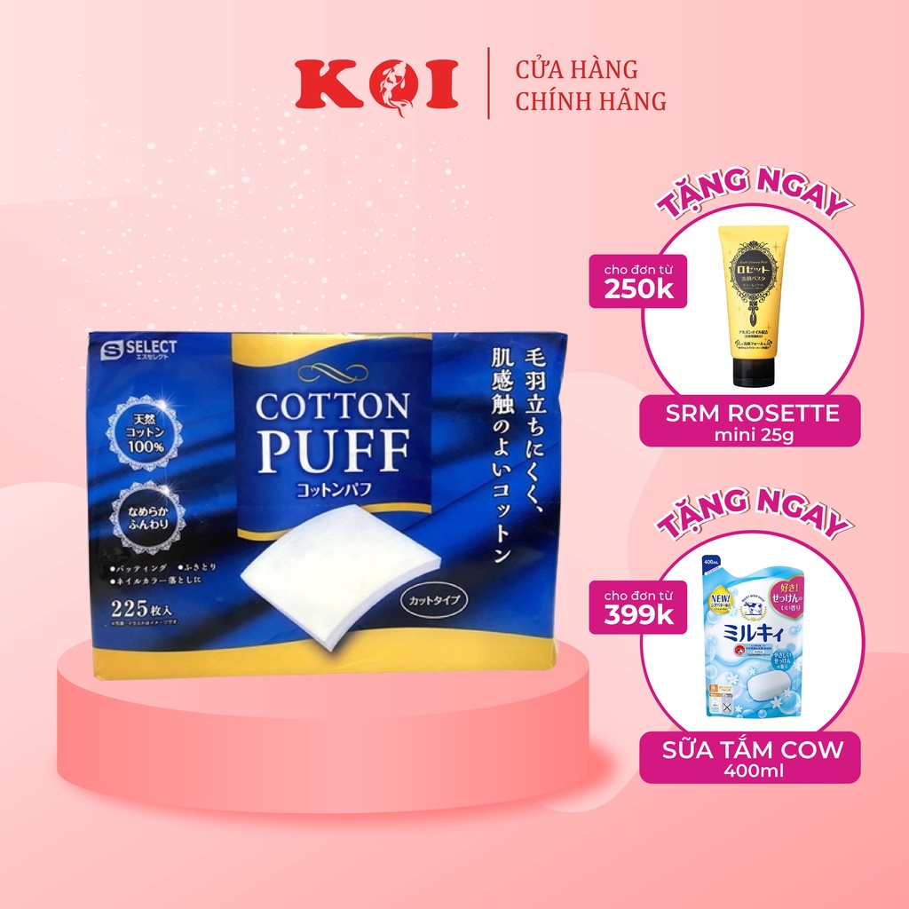 Bông tẩy trang S Select 2 lớp Nhật Bản 100% cotton 225 miếng có thể tách ra đắp mặt nạ