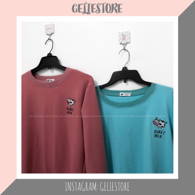 (ẢNH THẬT) ÁO SWEATER BÒ SỮA NỈ DA CÁ