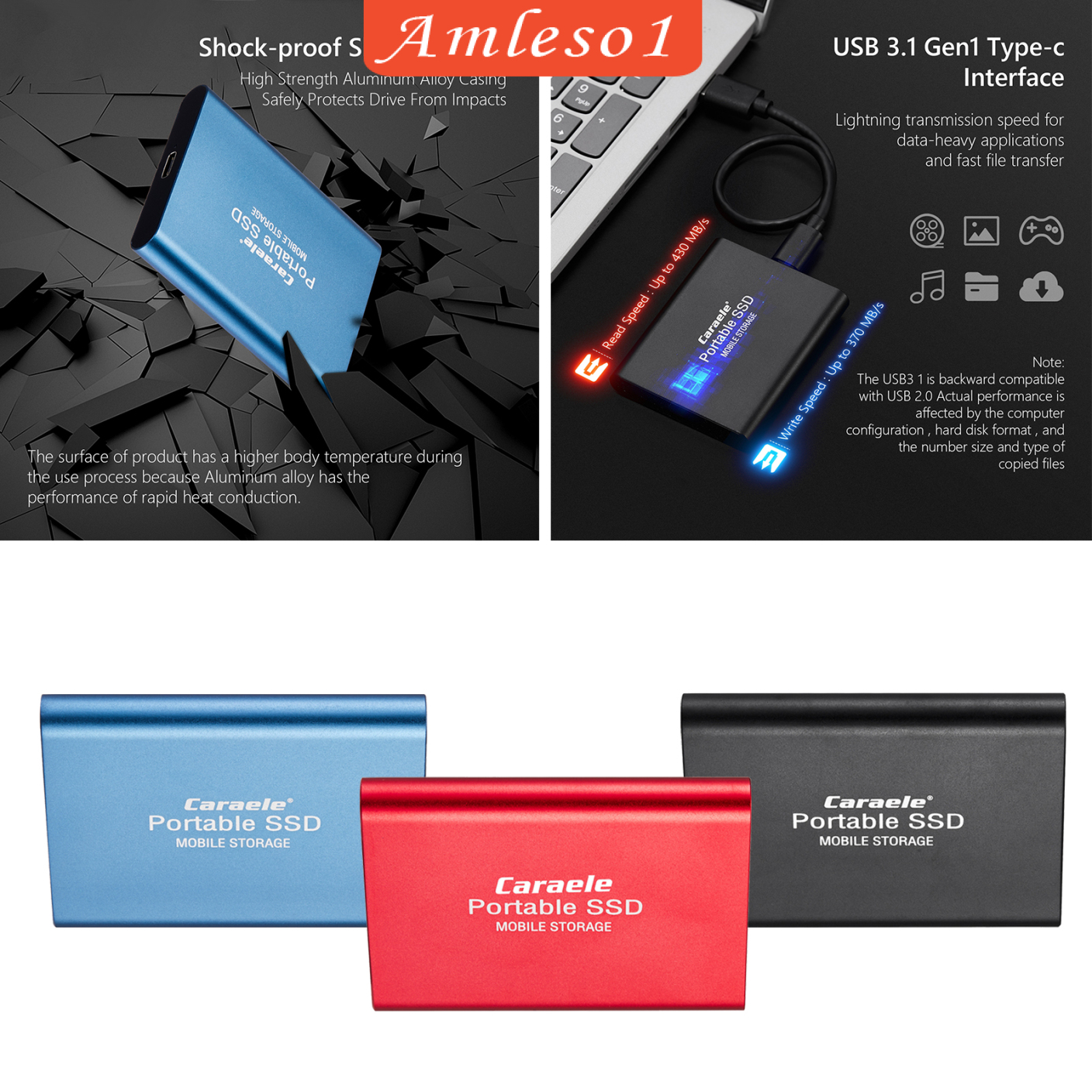 Ổ Cứng Di Động Usb 3.0 500gb Ssd Usb 3.1 Gen-1 Usb-C