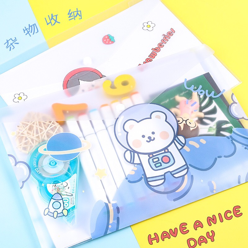 Túi đựng bài kiểm tra có nút bấm loại trong có hình cute