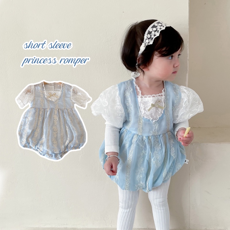 Áo Liền Quần Ngắn Tay Thêu Hoa Phong Cách Lolita Xinh Xắn Cho Bé Gái Sơ Sinh