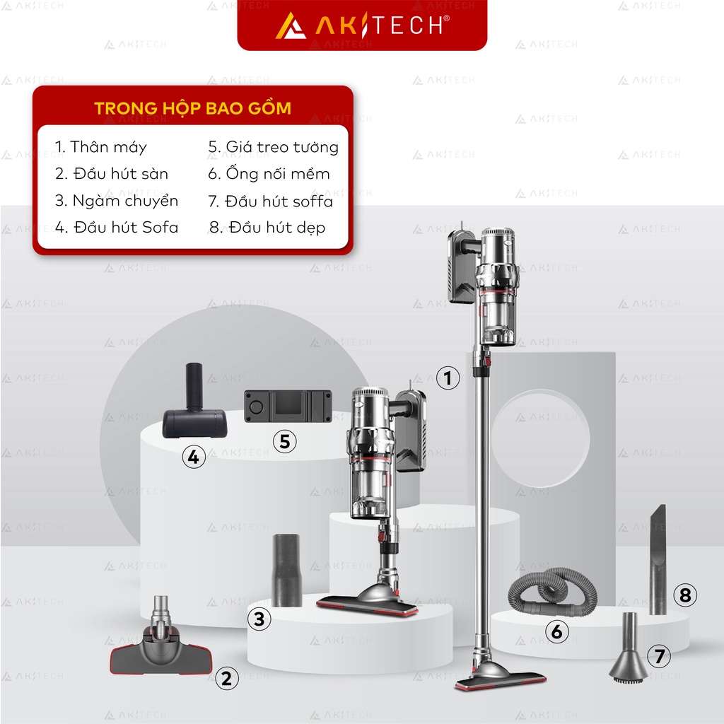 Máy hút bụi cầm tay không dây AKI CLEANER hút bụi gia đình, nhà cửa, giường nệm, sofa, lực hút 18000Pa