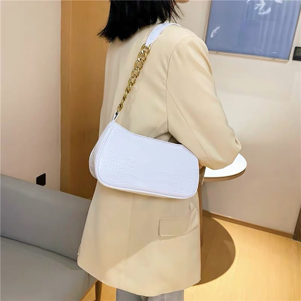 Túi kẹp nách nữ đeo chéo quai da thời trang phối xích phong cách Hàn Quốc - TDC035