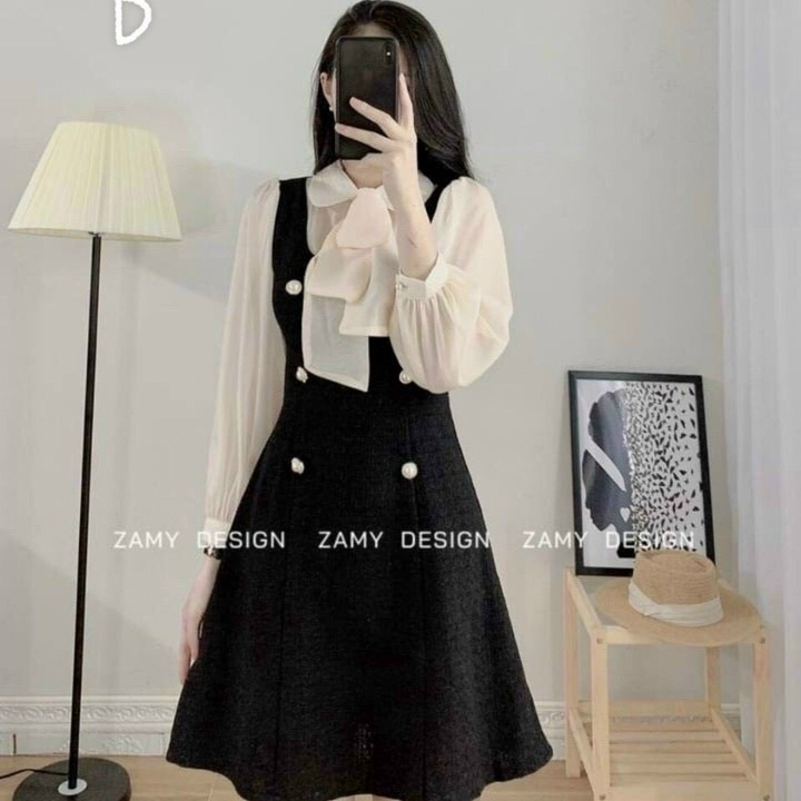 Đầm tiểu thư tay dài phối nơ siêu xinh cho nàng đi chơi dự tiệc