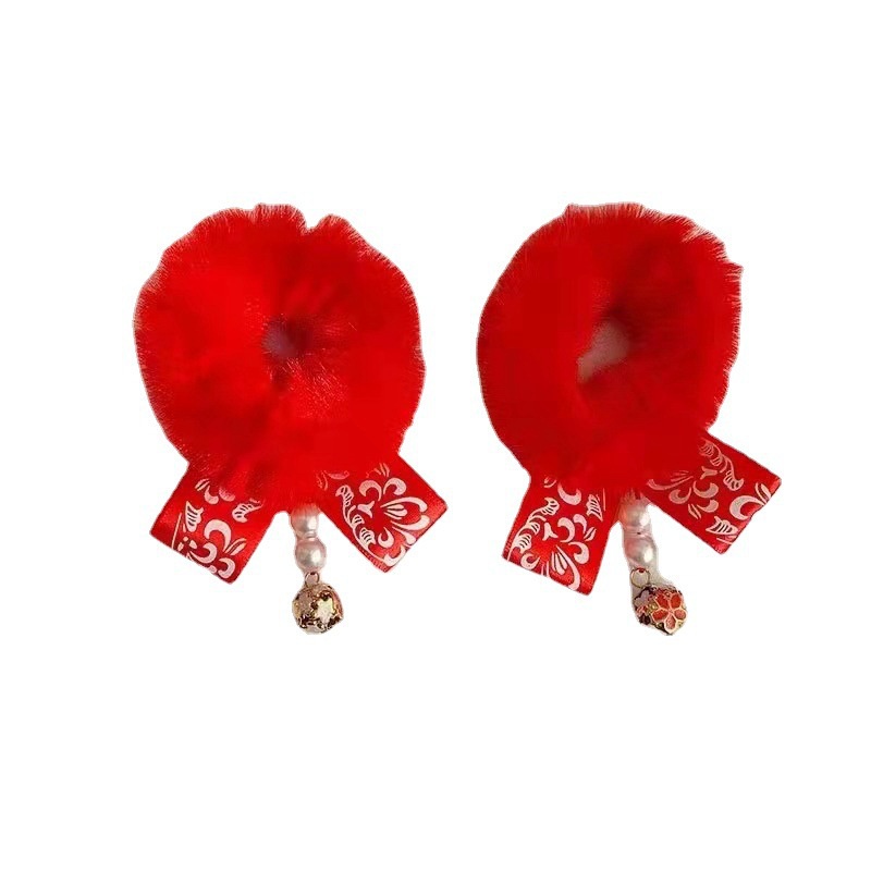 Cặp dây buộc tóc màu đỏ mừng năm mới xinh xắn cho bé gái