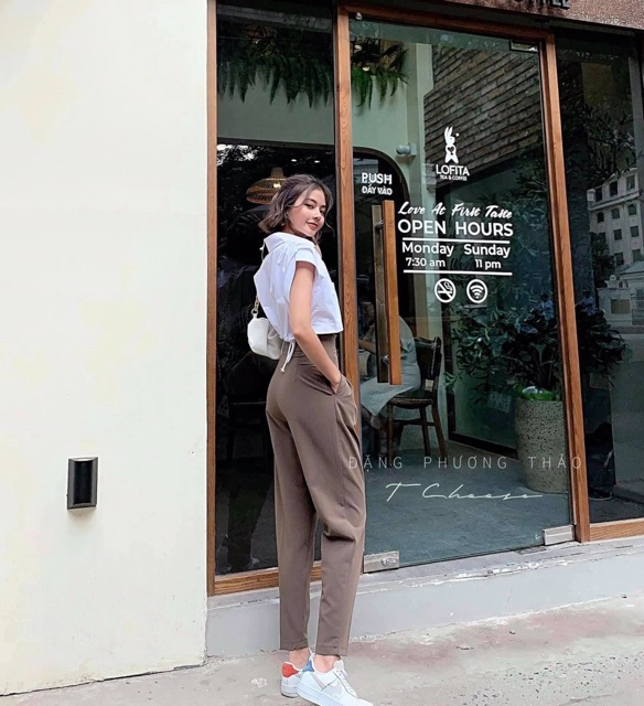 Quần Baggy vải lưng cao