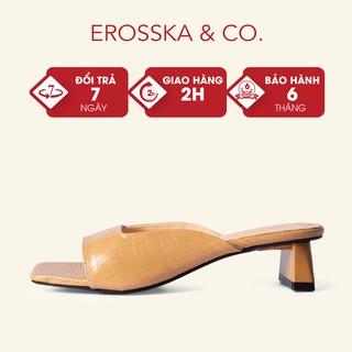 Dép cao gót Erosska mũi vuông da rắn gót cao 5cm màu kem _ EM059