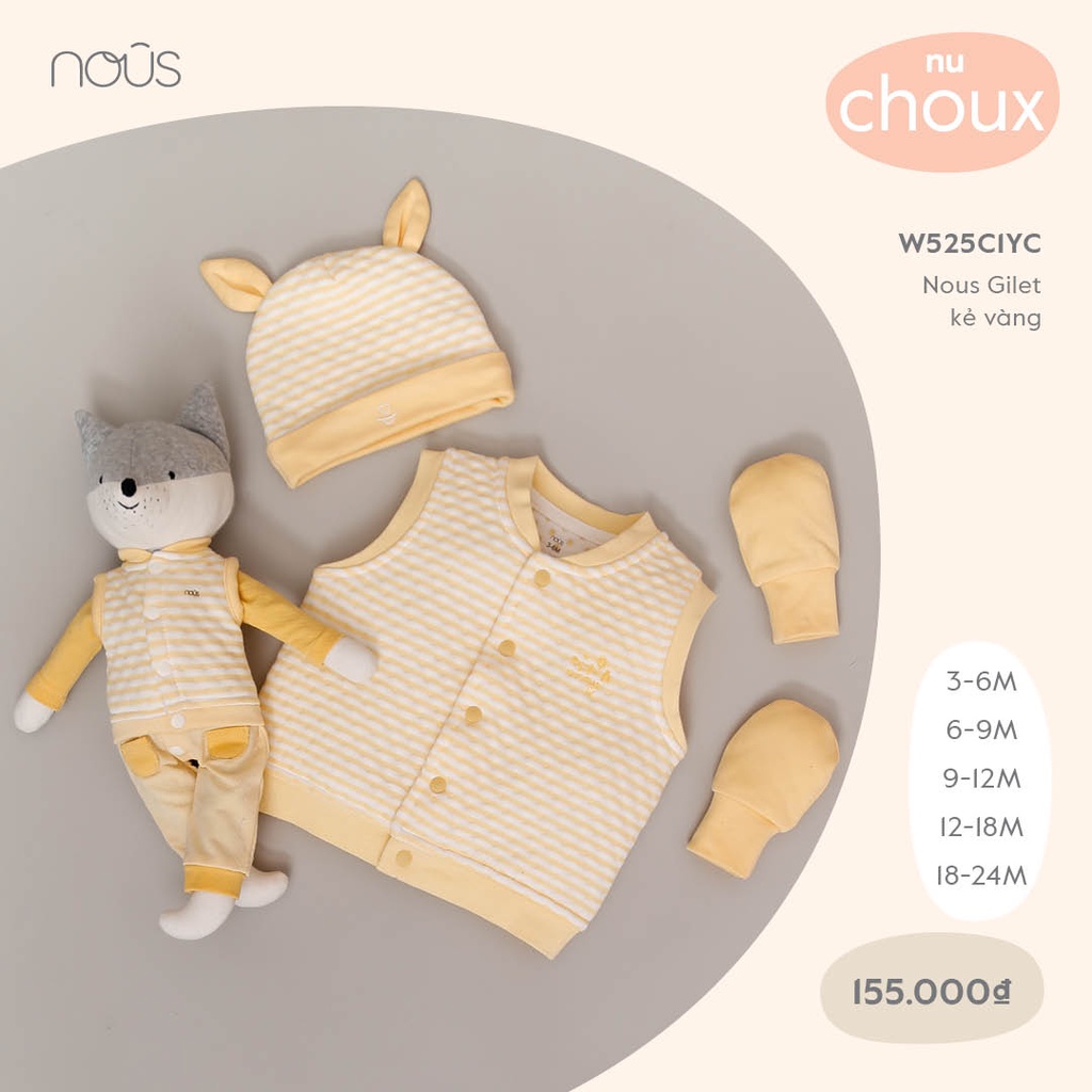 Áo Khoác Gilet Kẻ Vàng Nous - Chất Liệu Nu Choux Bé Trai Bé Gái từ 3-6 Tháng Đến 1