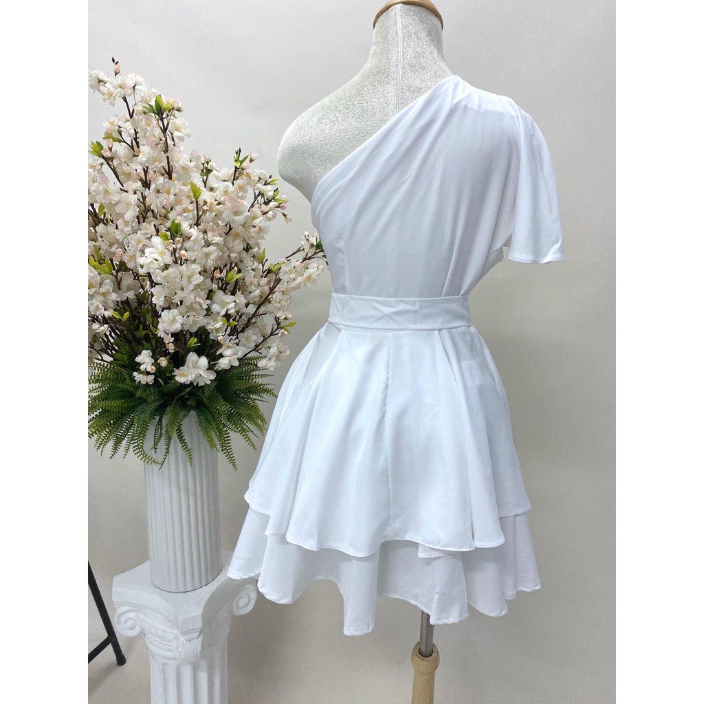 (VIDEO+HÌNH THẬT) Váy Đầm Lệch Vai + Belt ( TRẮNG+ĐEN ) | BigBuy360 - bigbuy360.vn