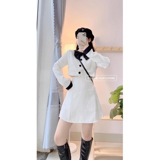 Set váy dạ cổ nơ đen