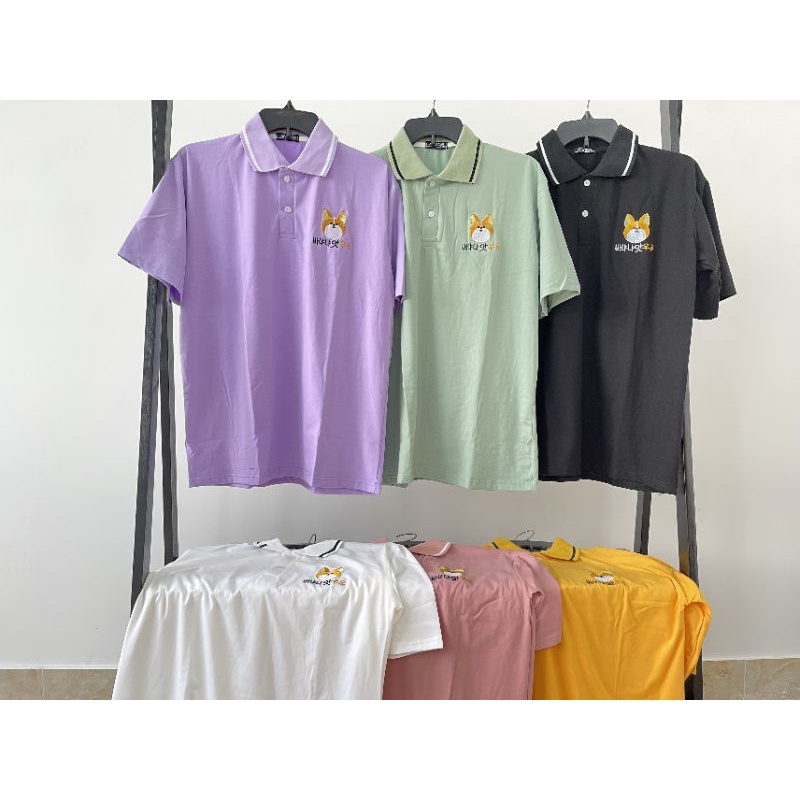 Áo polo  unisex tay lỡ thêu hình thú