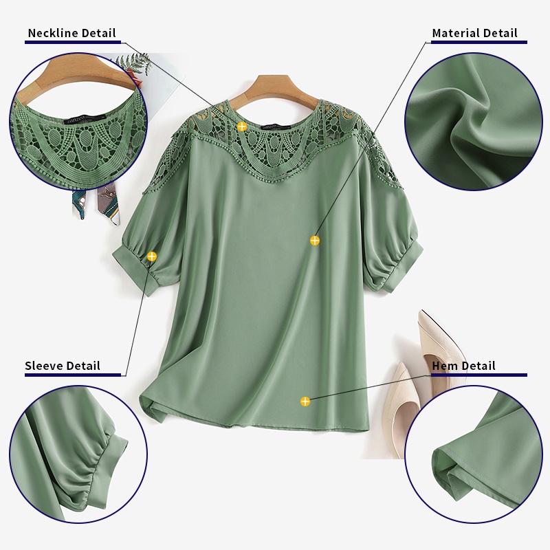 Áo kiểu ZANZEA tay lỡ cổ tròn phối ren phong cách Hàn Quốc dành cho nữ