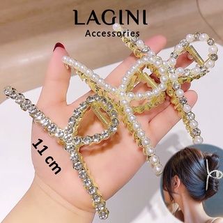 Kẹp tóc hàn quốc càng cua to kim loại đính đá đính ngọc trai cỡ lớn 11cm Lagini cho nữ sang chảnh KT3