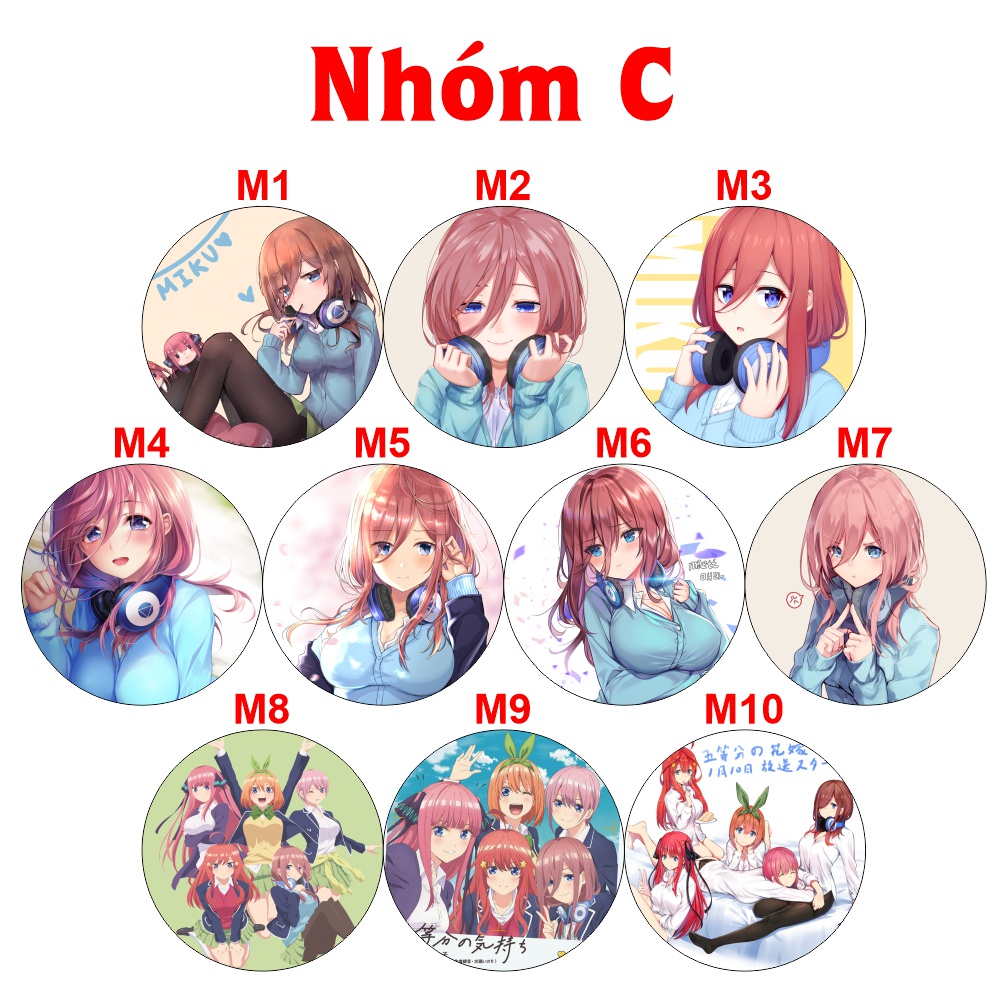 Miếng lót chuột Anime Gotoubun no hanayome kích cỡ tròn 200 x 200mm dùng di chuột máy tính chơi game chuyên dụng