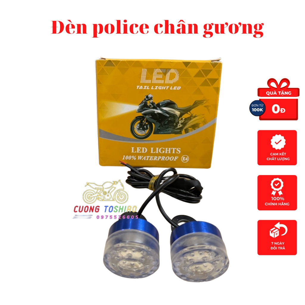 Đèn led nháy police lắp chân gương cho mọi dòng xe xanh lá, dương, đỏ loại xịn chống nước tuyệt đối bảo hành 1 năm
