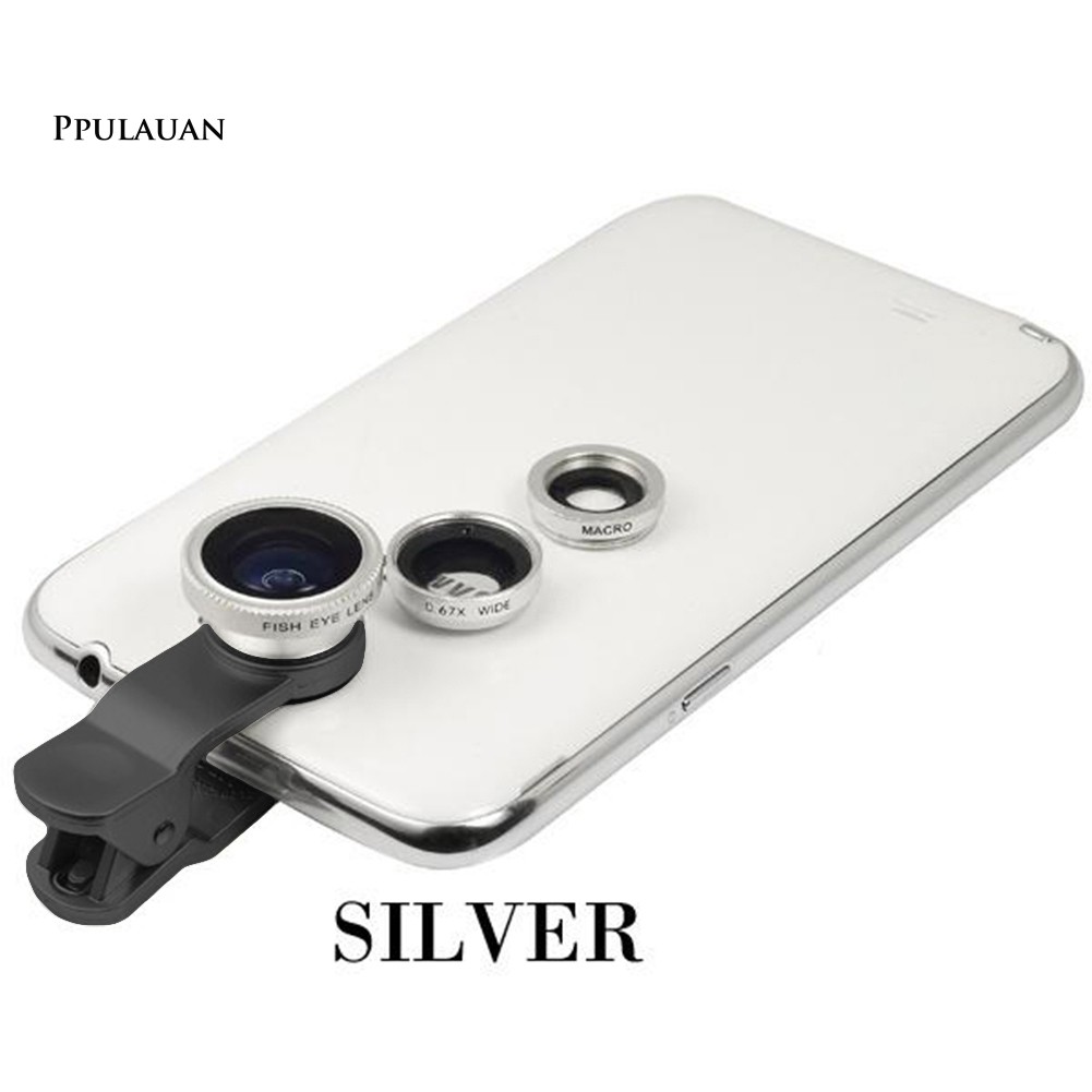 Ống kính camera rời dạng kẹp cho điện thoại 3 trong 1 kiểu mắt cá/ ống kính góc rộng/ ống kính Macro