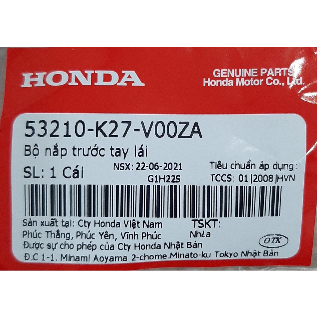 Bộ nắp trước tay lái | Bộ ôp đầu AirBlade | Air Blade 125 (2012-2014) chính hãng Honda 53210-K27-V00-ZA