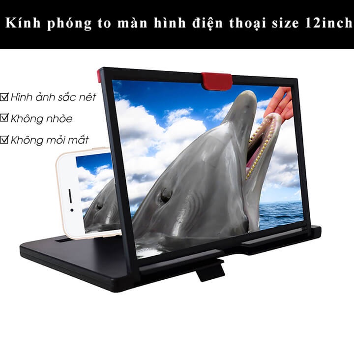 Kính phóng to màn hình điện thoại 5D 12 inch sắc nét bảo vệ chống lóa mỏi mắt