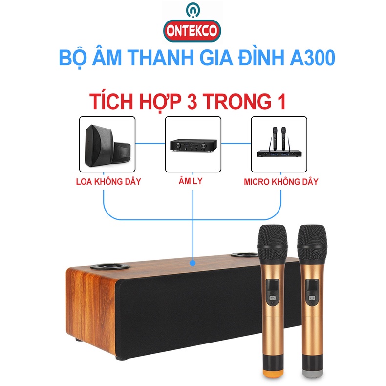 [Hoả tốc HN]Bộ loa hát karaoke gia đình không dây Ontekco A300 kèm micro kim loại- Siêu cao cấp