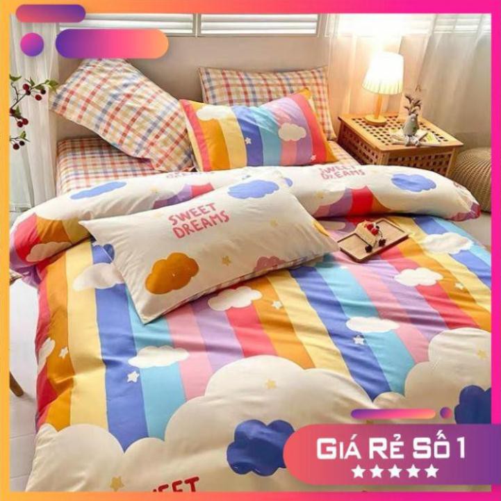 [SALE SỐC]Bộ chăn ga phong cách Hàn Quốc - Drap giường cotton poly nhập khẩu họa tiết cầu vồng_Hàng không bao gồm ruột