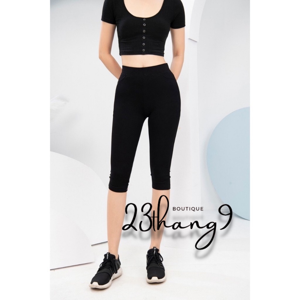 Quần legging nữ quần nâng mông đùi lửng ngố dài cạp cao bản to siêu mịn siêu co giãn 4 chiều chất đẹp tập gym mặc nhà