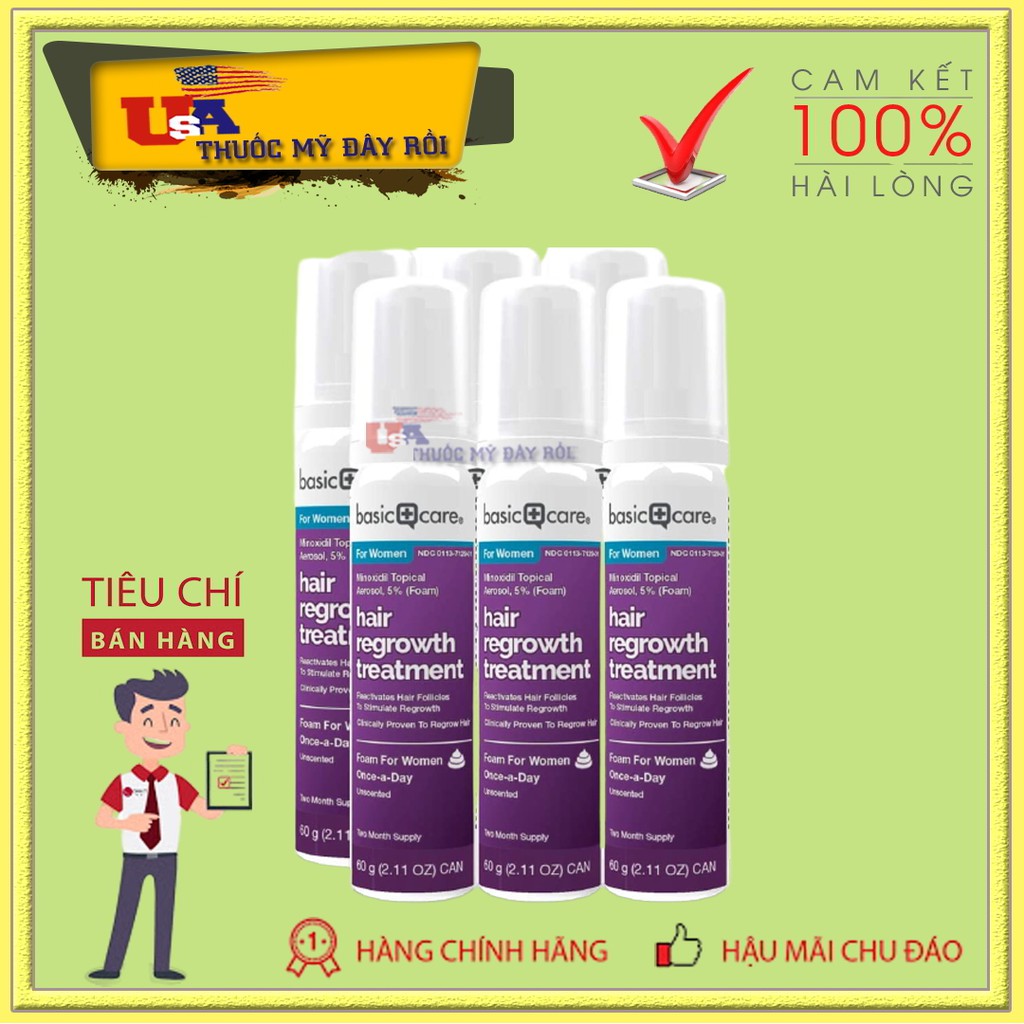 Dung Dịch Mọc Tóc - Mọc Lông Vùng Kín Nữ Minoxidil Basic Care 5% Dạng Bọt