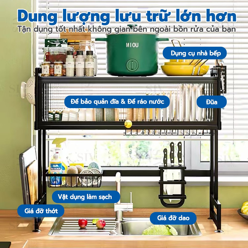 SIV kệ chén có nắp đậy ,Đa Năng Thông Minh Nhà Bếp Trên Bồn Rửa 2 màu