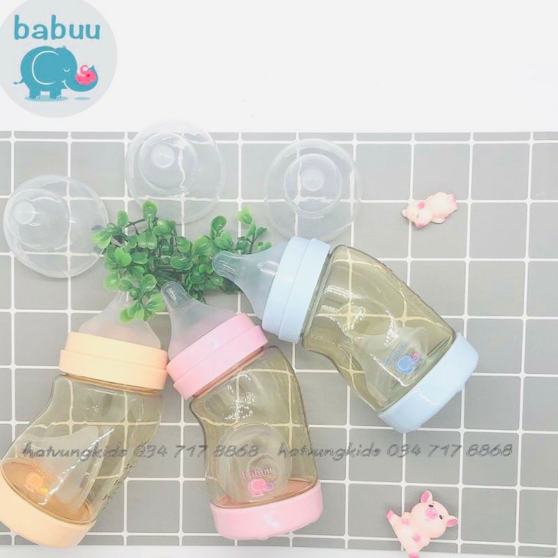 (tặng 1 núm ti) Bình sữa cổ nghiêng 180ml và 260ml PPSU cao cấp Babuu ( BĐ)