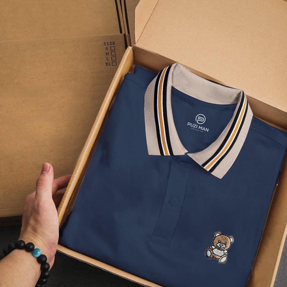 Áo polo nam tay ngắn hoạ tiết thêu gấu vải cotton 100% dày mịn mặc cực mát - AH STORE