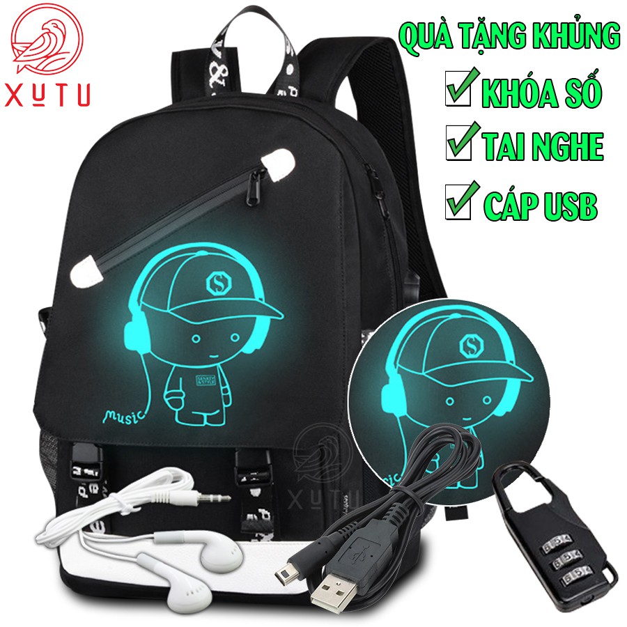 Balo nam nữ đi học phát sáng dạ quang Xutustore TẶNG (Cáp USB+Khóa số+Tainghe) - Cặp đi học HOT nhất 2022