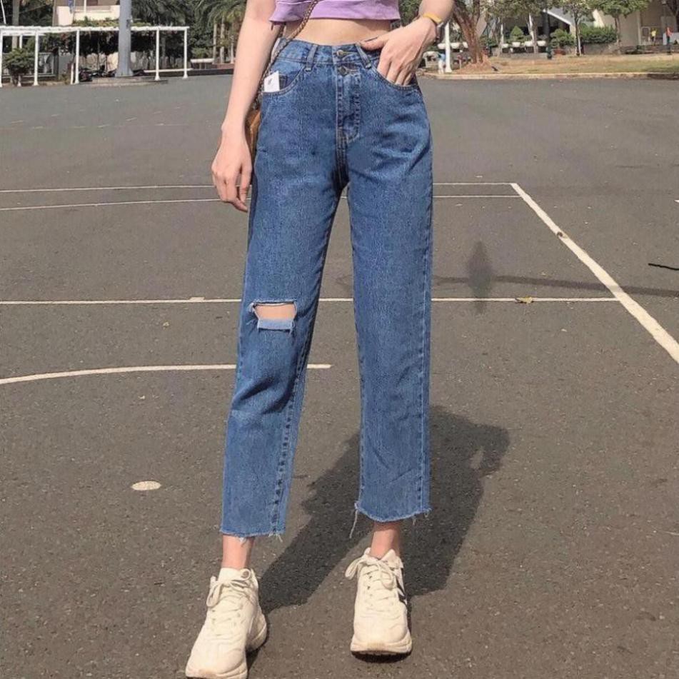 [ Cao Cấp] Quần Jean Nữ  BAGGY - Rách 1 bên Gối - Tua Rua - Phong Cách Trẻ Trung Mạnh Mẽ286 rách ô 1 bên gối | BigBuy360 - bigbuy360.vn