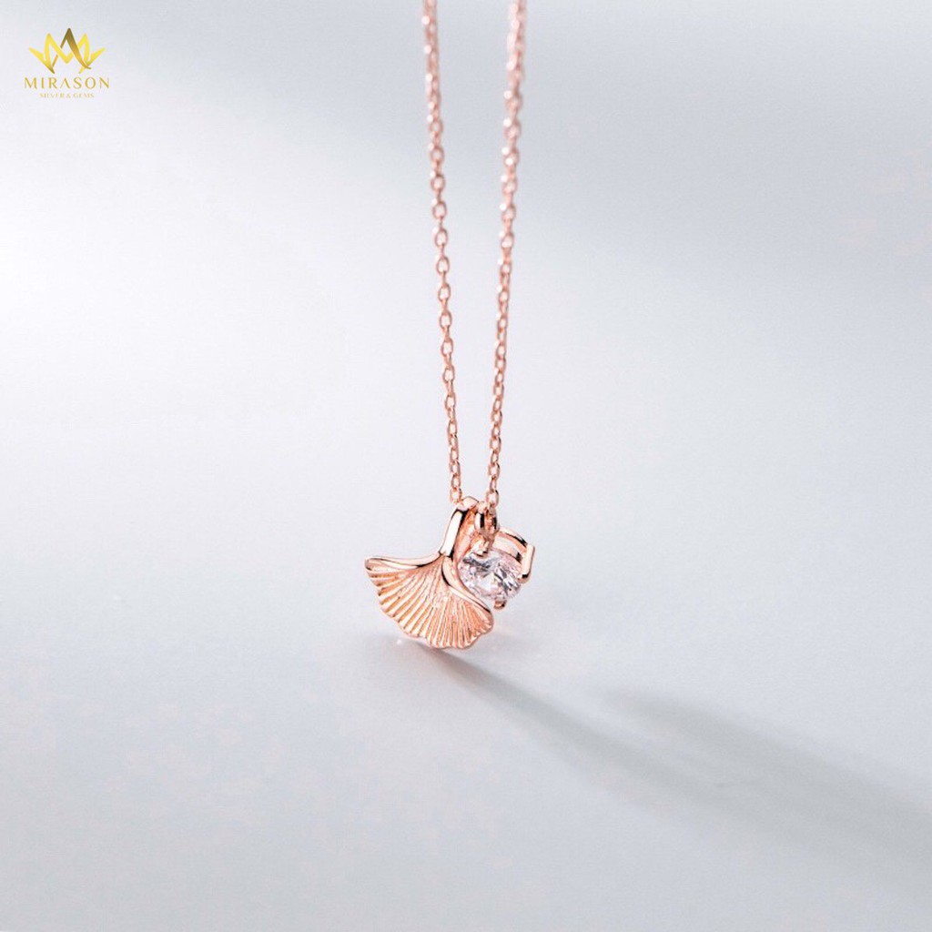 Dây Chuyền Bạc Nữ MIRASON Lá Rẻ Quạt Mix Hạt Tròn Đá Sáng Lấp Lánh MDC057 - Vòng Cổ Nữ Bạc 925 Cao Cấp