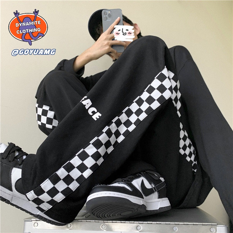 Quần ống rộng họa tiết caro thời trang phong cách hip hop size M-3XL cho nam