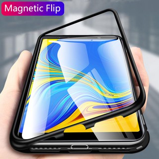 Samsung Galaxy A7 A9 2018 A30 A50 A50S A30S M20 Phone Case Magnetic Magnet Metal Frame Bumper Shell glass Flip Case hard cover