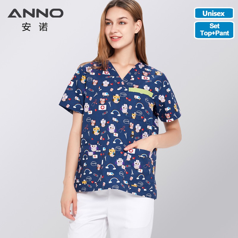 Nhân viên bệnh viện tẩy tế bào chết Thiết kế mới Đồng phục điều dưỡng Unisex Nha khoa Clinic Supplies Đồng phục y tá làm việc Bộ quần áo y tế Tops Quần Tùy chọn