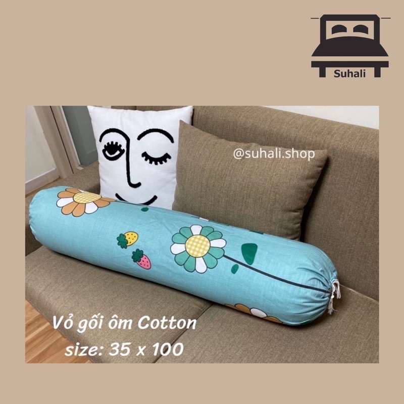 Vỏ gối ôm lẻ chất cotton, poly, đũi các loại - size 35 x 100, dây rút 2 đầu