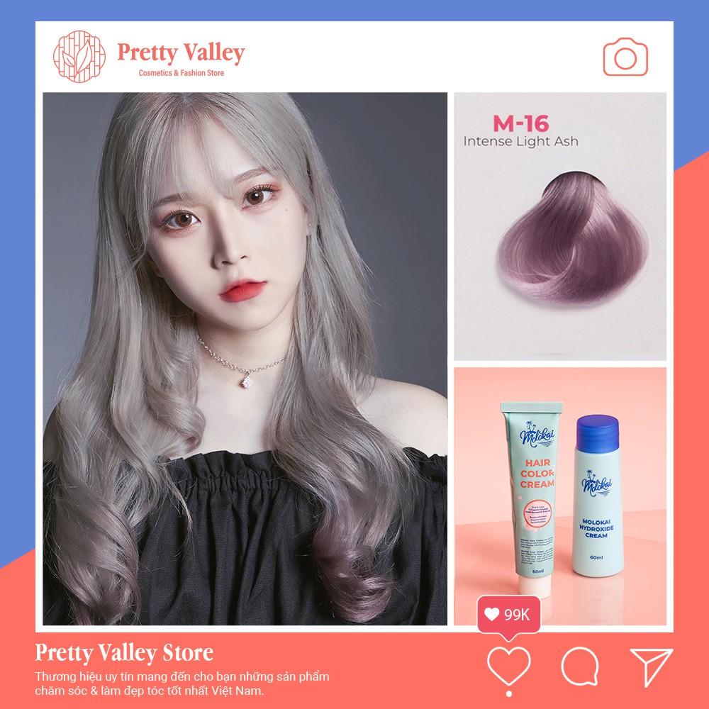 Kem nhuộm tóc màu khói sáng MOLOKAI, kem nhuộm tóc tại nhà siêu dưỡng chứa collagen tảo biển - Pretty Valley Store