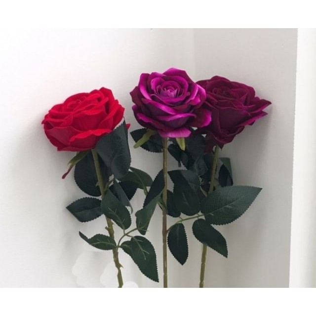 Hoa hồng nhung giả cành 1 bông to, Cao su cao cấp