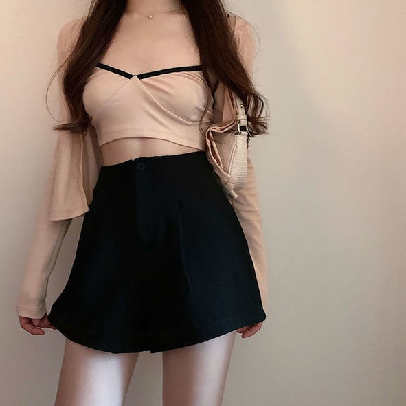 Quần Short Chữ A Ống Rộng Lưng Cao Màu Cà Phê Thời Trang Mùa Hè Mới Cho Nữ