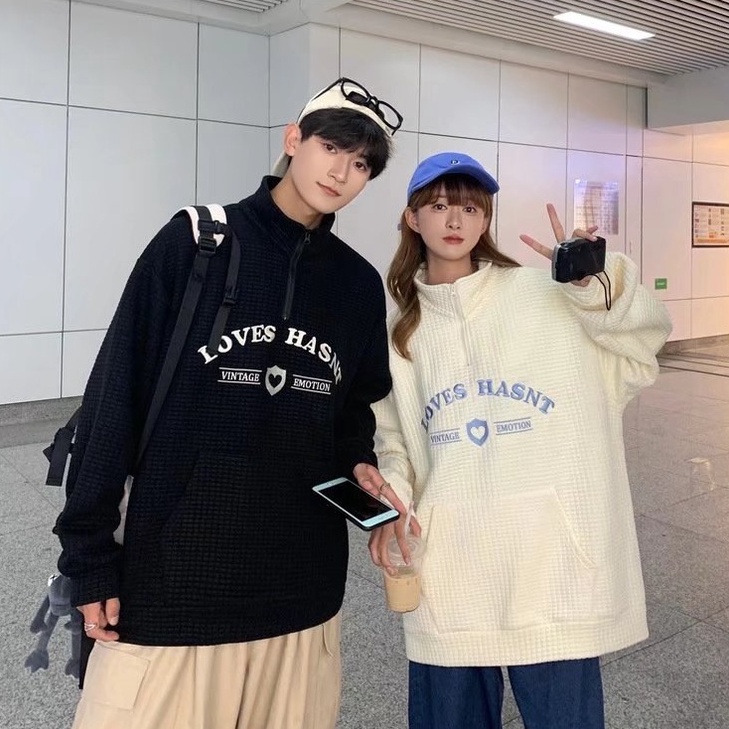 Áo Sweater có cổ Dáng Rộng Có Khóa Kéo áo sweater nữ In Chữ Thời Trang áo sweater polo Nam Nữ