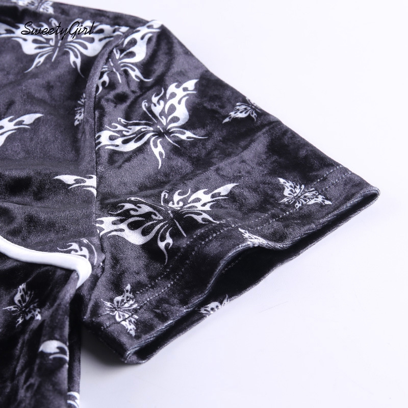 Áo Croptop Nữ Ngắn Tay Cổ Đứng In Hình Bướm Thời Trang | BigBuy360 - bigbuy360.vn