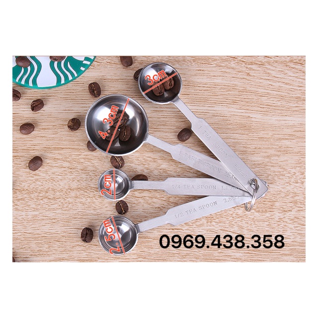 Bộ 4 muỗng định lượng - bộ 4 thìa định lượng ( tsp/cup)