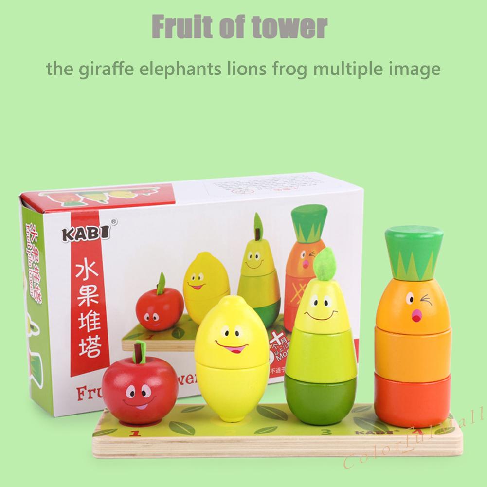 （ColorfulMall）   Kids Wood Stacking Tower Fruit Balance Puzzle Early Education Stack Up Toys