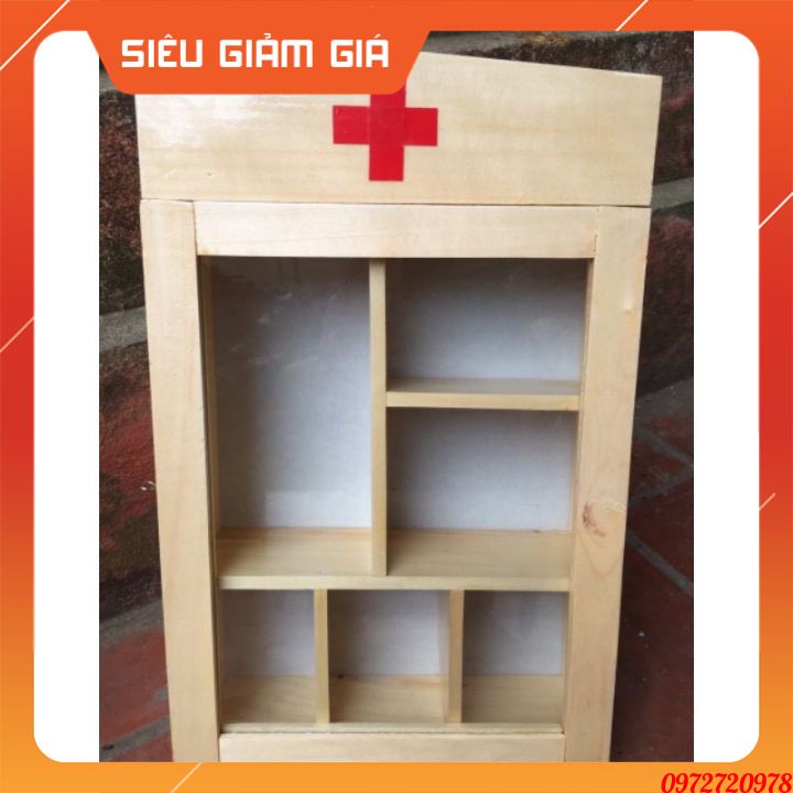 Tủ thuốc y tế gia đình treo tường chất liệu gỗ thông phủ bóng bền đẹp tiện dụng