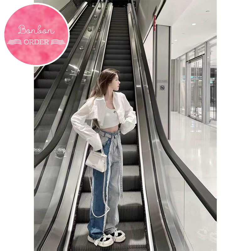 QUẦN JEAN ULZZANG ỐNG RỘNG PHỐI 2 MÀU - [Bonbon Order Ulzzang]