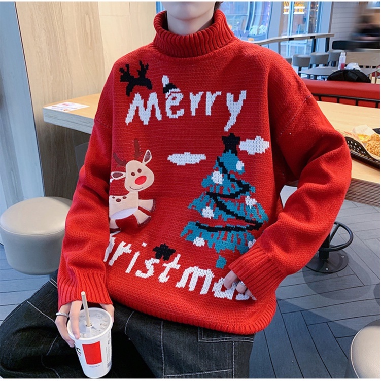 Áo len cổ cao giữ ấm phong cách giáng sinh thời trang mùa xuân cho nam/nữ/cặp đôi