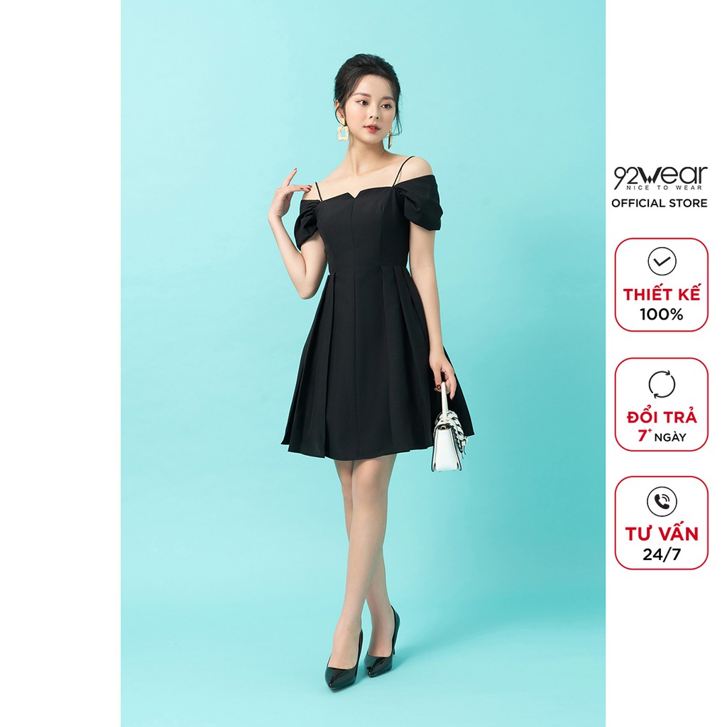 Đầm váy thiết kế công sở 92WEAR 3 màu, xẻ V ngực DEW0876