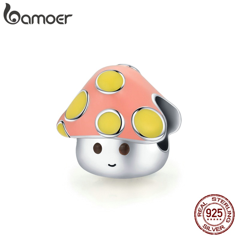 Phụ Kiện Hạt Bamoer SCC1853 Bằng Bạc S925 Thiết Kế Hình Nấm Nhỏ Tráng Men Nhiều Màu Làm Vòng Tay/Vòng Cổ DIY