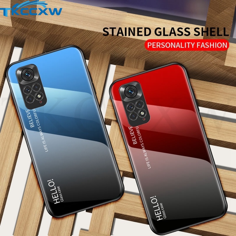 Ốp Điện Thoại Cứng Mặt Kính Cường Lực Màu Gradient Bóng Sang Trọng Cho Xiaomi Redmi Note 11T 11S 11 Pro+