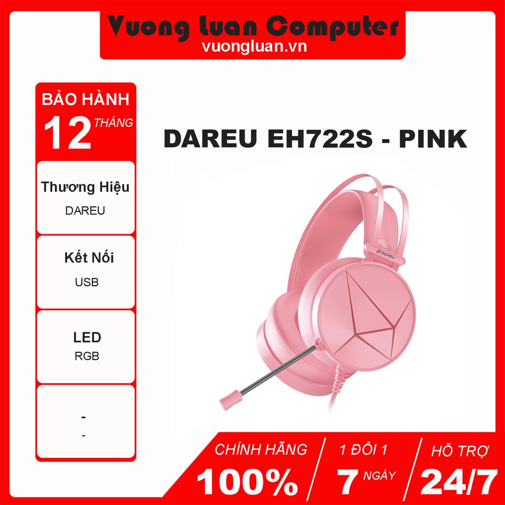 Tai nghe Gaming Chụp Tai Dareu EH722s Black -Pink | EH722x 2021 | EH416 | GNet - Hàng Chính Hãng